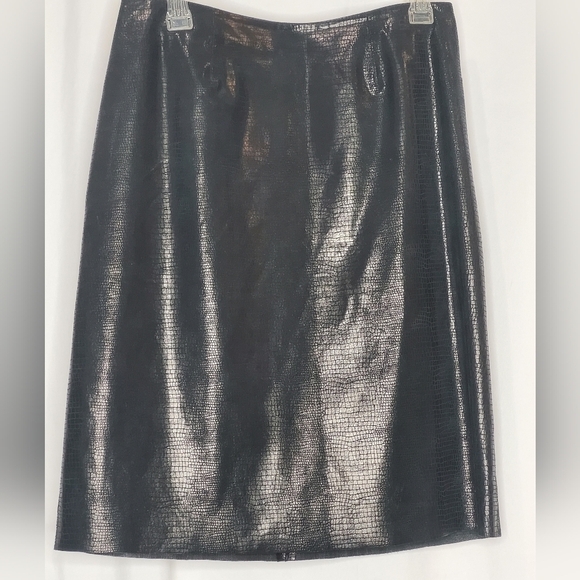 INC International Concepts Black Leather Crocodile Texture A-line Skirt - Size 8 - Picture 1 of 8